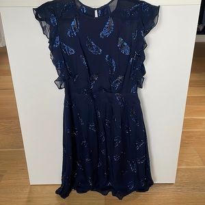 Bcbg maxazria navy and blue silk and metallic dress